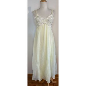 Vintage Yellow Nightgown Pinup Boudoir Romantic Lingerie Slip Dress S/M Chiffon